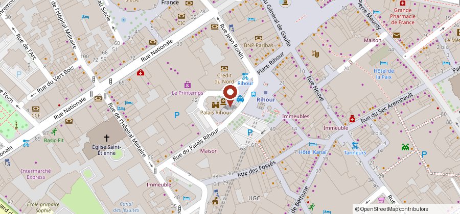 Emplacement du palais Rihour sur la carte. Fond de carte : © contributeurs OpenStreetMap.